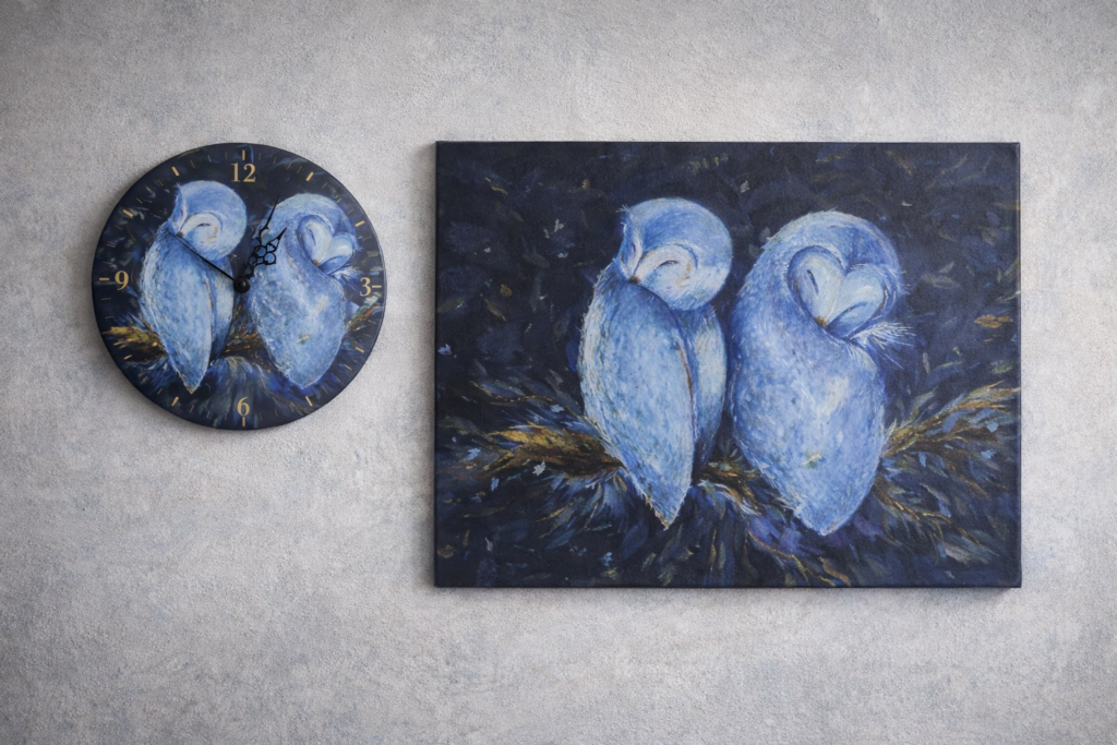 UV tisk na vinylovou desku a výroba hodin z vlastního motivu.