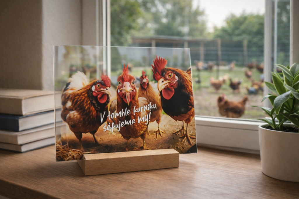 UV tisk na akrylovou plaketu.